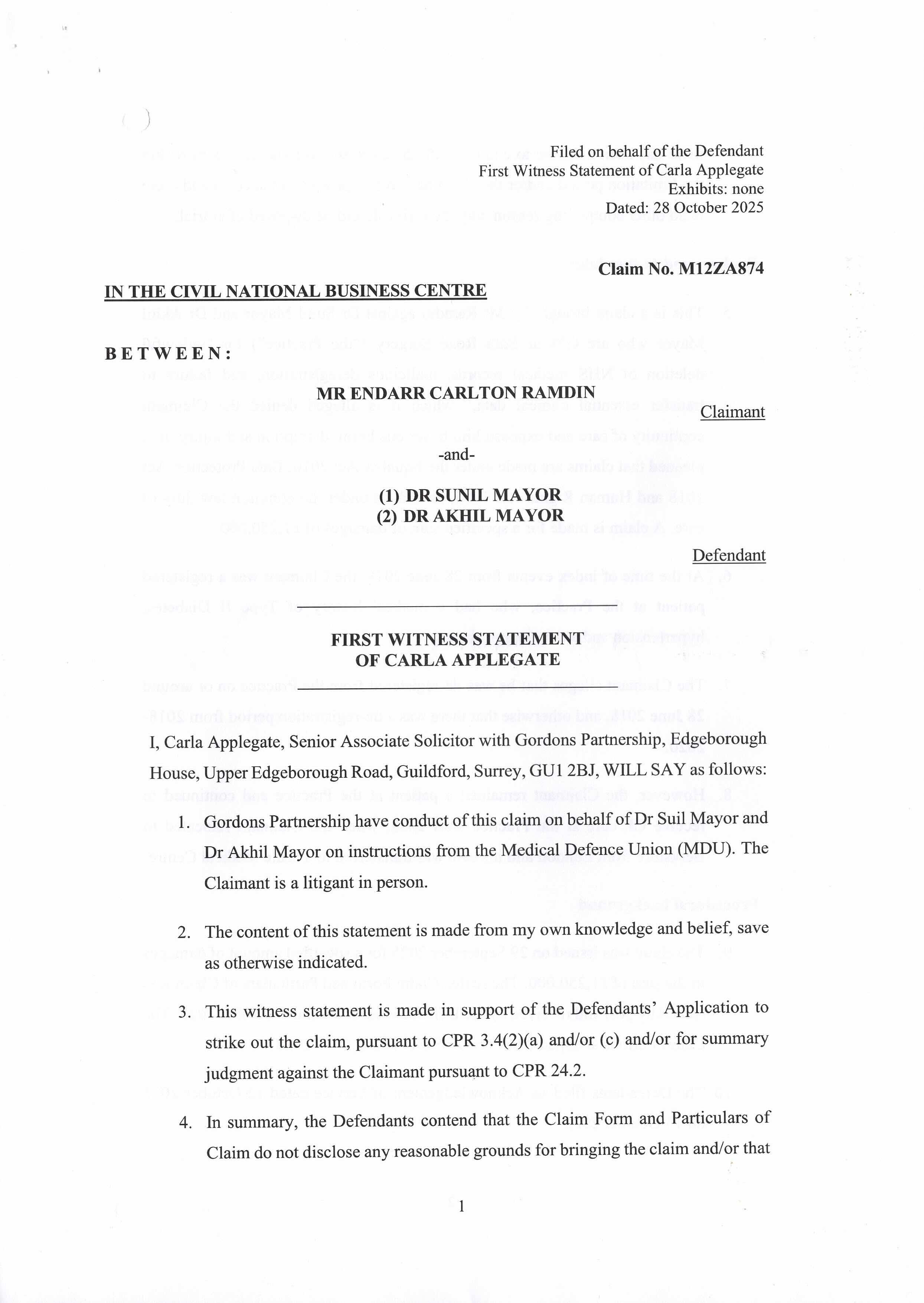 EX07	Witness Statement supporting N244 / N244-p1-witness-statement.jpeg / Evidential narrative advanced absent any verified statement of case