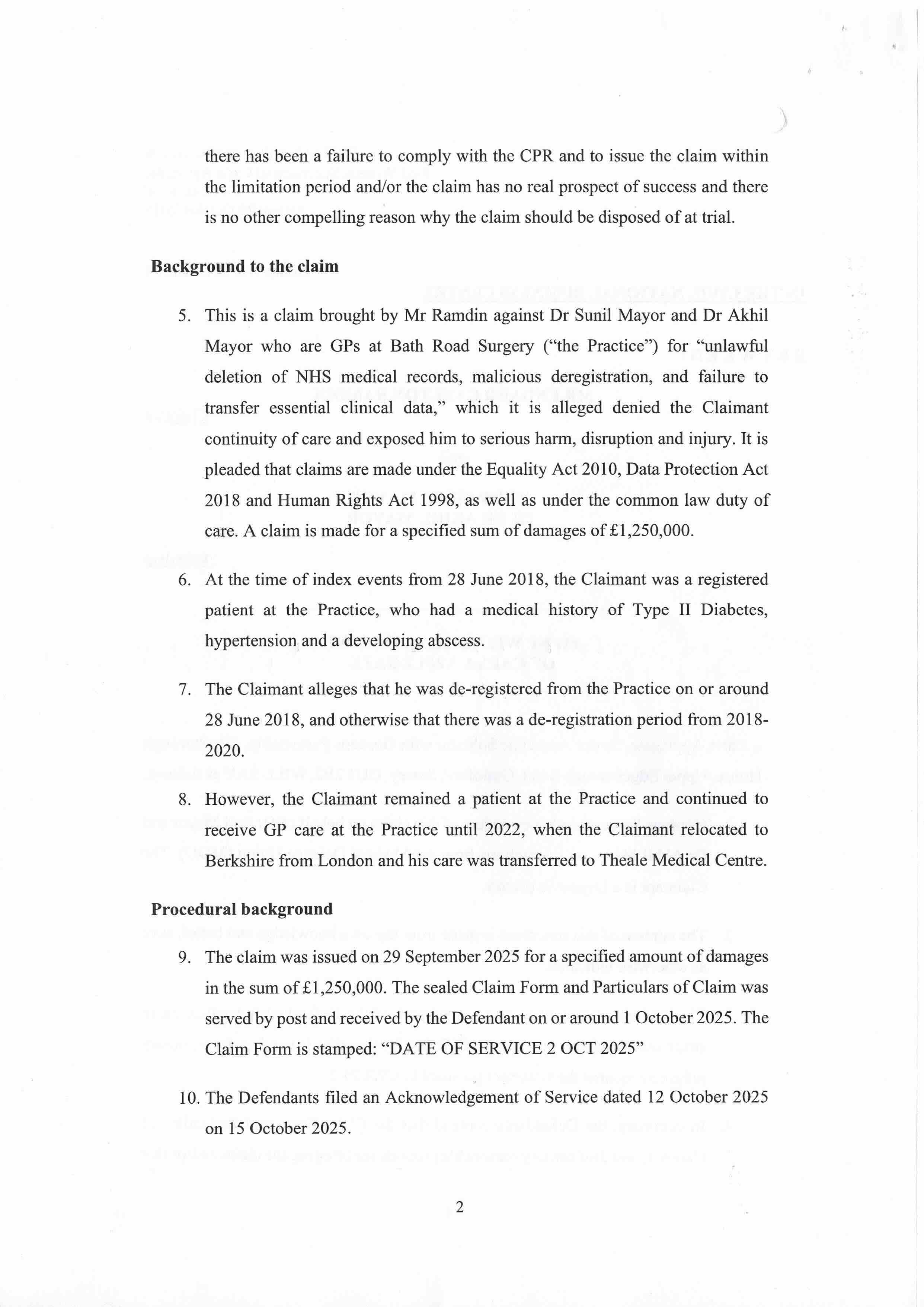 EX07	Witness Statement supporting N244 /N244-p2-witness-statement.jpeg /	Evidential narrative advanced absent any verified statement of case