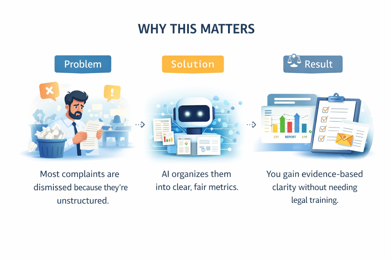 Image explaining the importance of AI in organizing unstructured complaints into clear metrics.