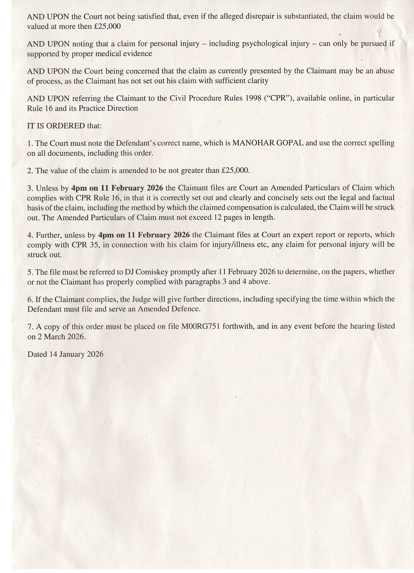 General form of judgement or order 15th Jan 2026 p-3