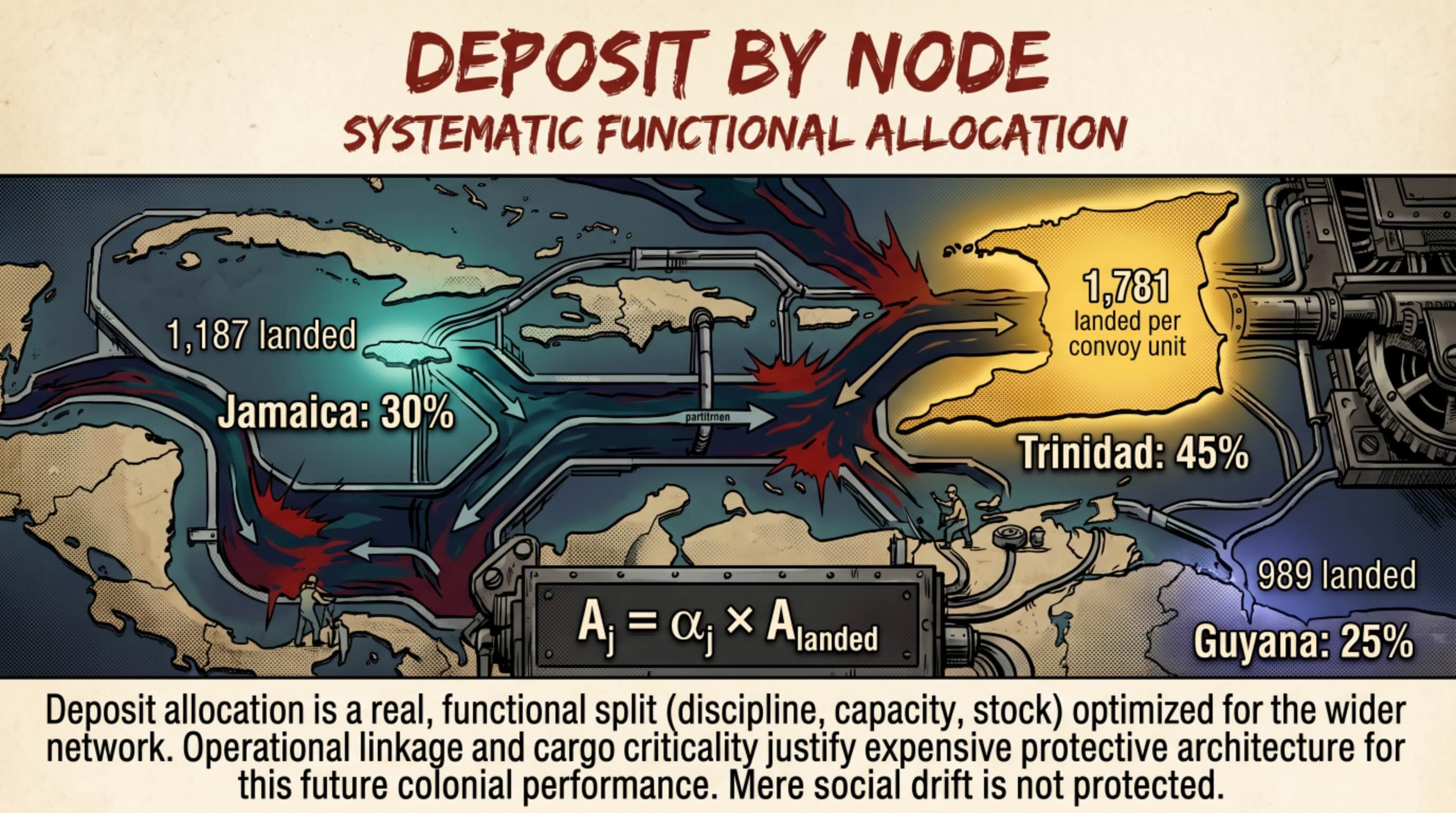 Figure 14. Deposit by Node — Colonial Allocation Structure — This figure visualises colonial deposit logic across destination nodes. It supports the argument that route allocation was not symbolic or incidental, but part of a distributed imperial recovery architecture.