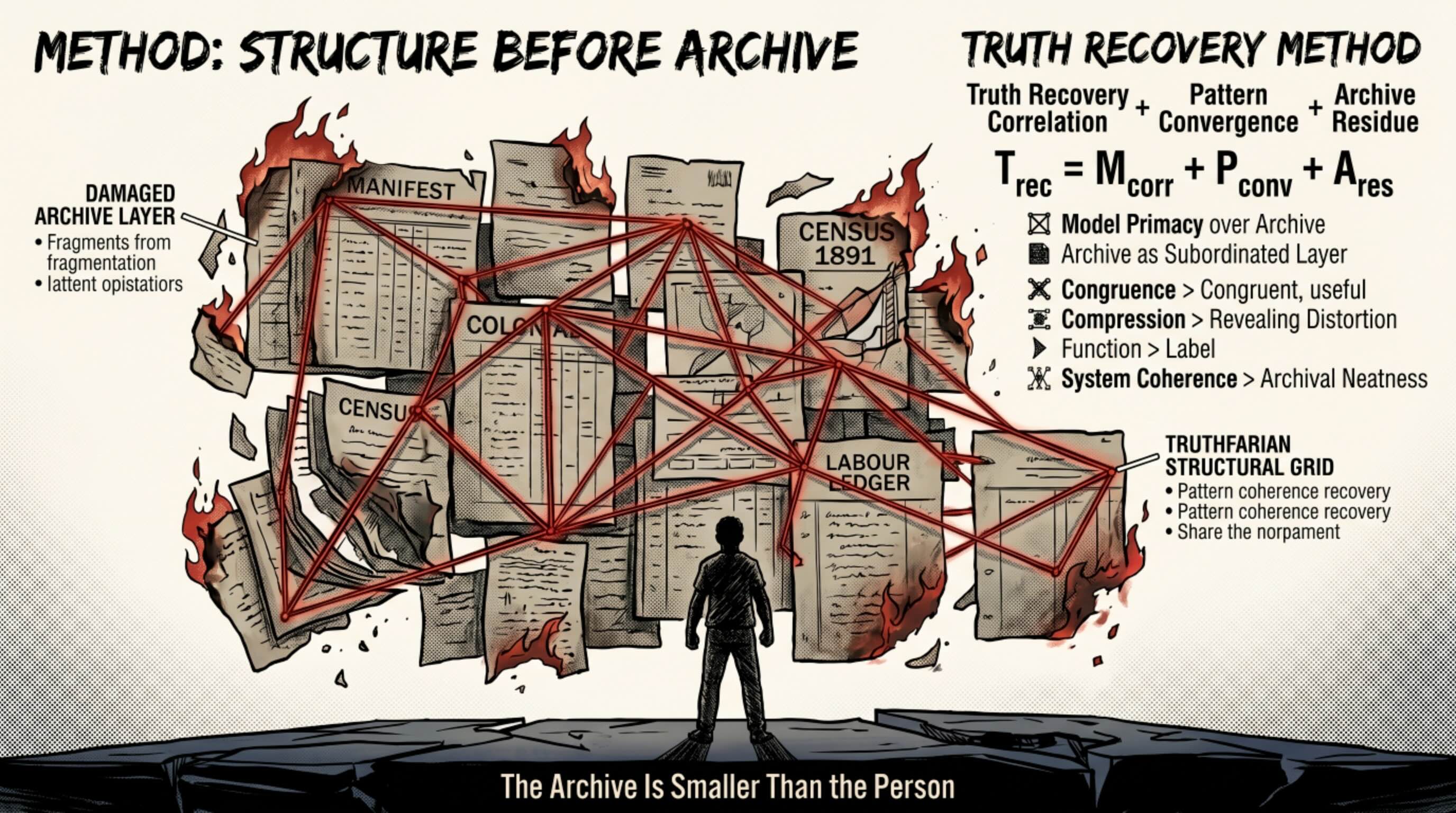 Figure 3. Structure Before Archive — Methodological Authority : This figure visualises the paper’s evidential order: structure precedes archive, function outranks label, and the damaged record is subordinated to whole-system reconstruction where pattern coherence exceeds archival neatness.